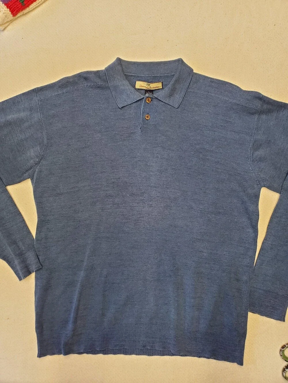 Tommy Bahama Men's L Long Sleeve Knit Polo Sweater Blue Silk Cotton Blend